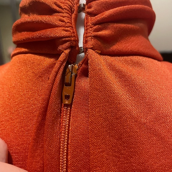 Vintage 1970’s Beautiful High Neck Orange Gown With Attached Overlay - Picture 10 of 12